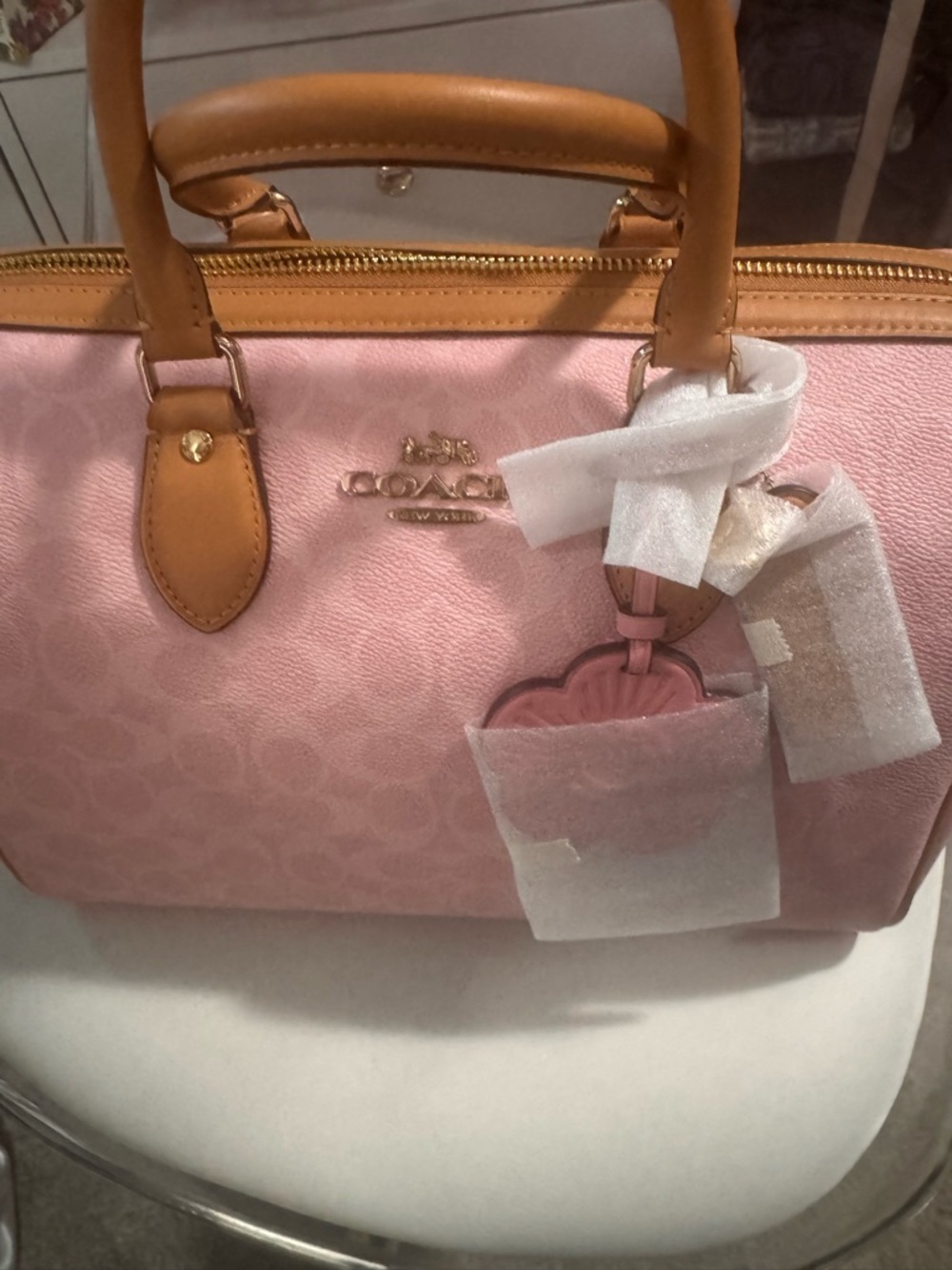 Coach Large Rowan in Powder Pink Signature Satchel with Charms